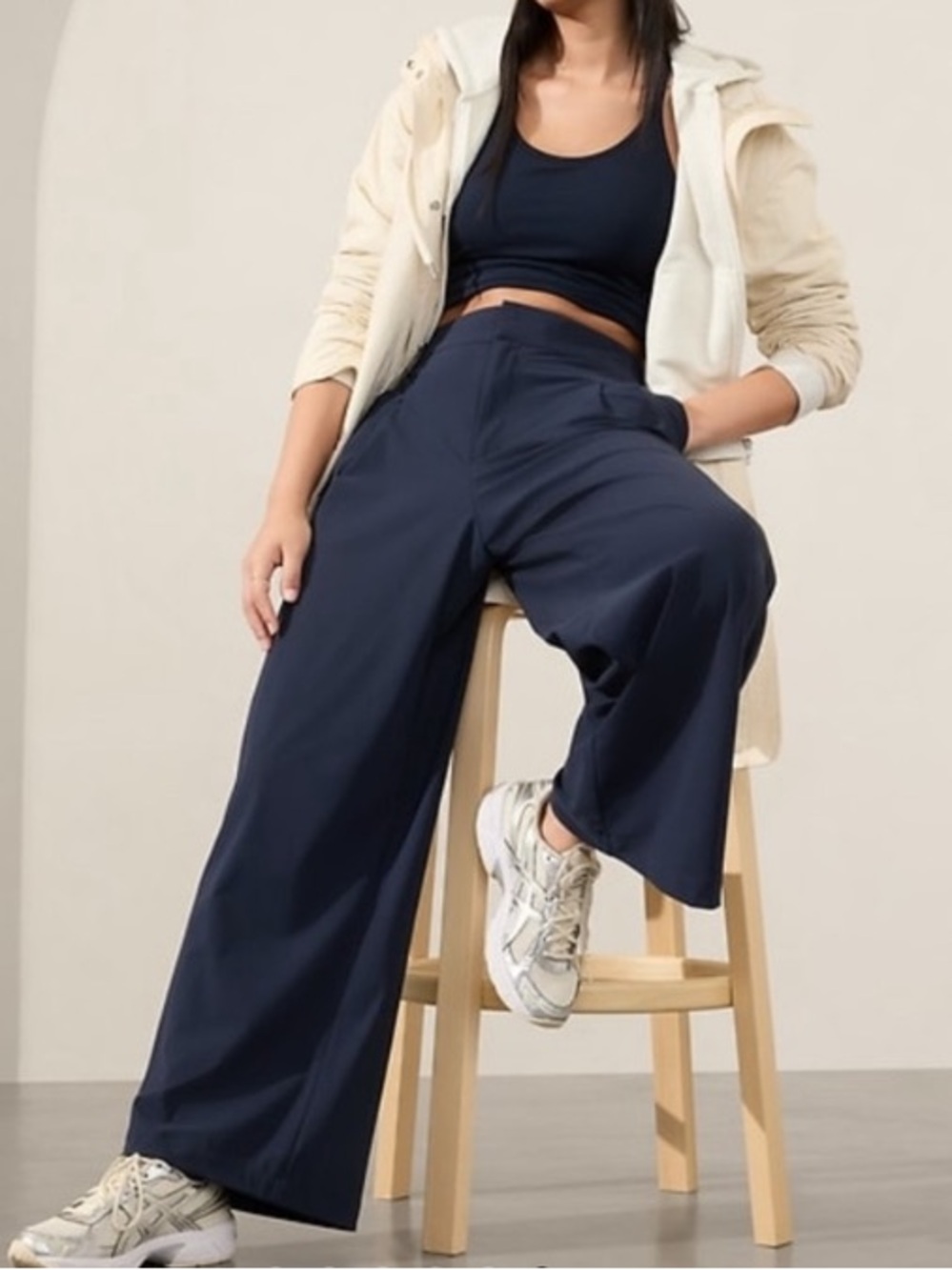 Athleta Pinnacle Navy Trouser Wide-Leg High-Rise Pants